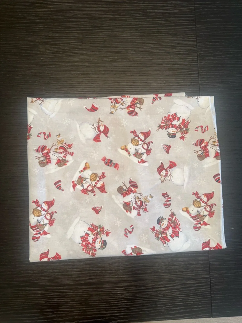 Christmas Holiday Fabric Crafting DIY Snowman Scene Cartoon Cotton Fabric Gray